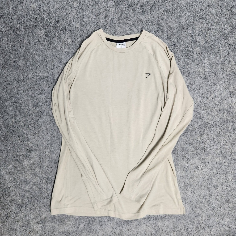 Gymshark Long Sleeve‎ Logo T Shirt Men M Off White Crew Neck Sportswear Workout